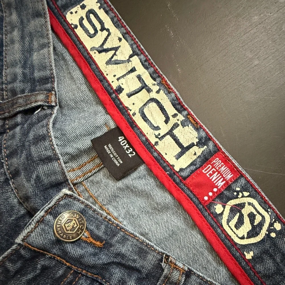 Switch Remarkable Mens Distressed Blue Denim Jeans 40x32 Straight Leg Cotton‎